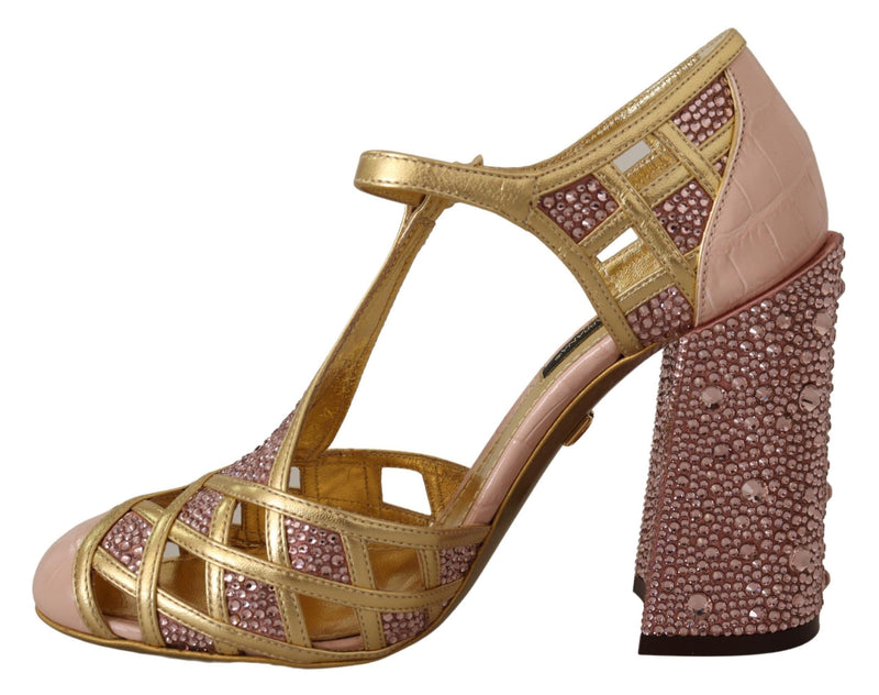 Silk-Infused Leather Crystal Pumps in Pink Gold Dolce & Gabbana