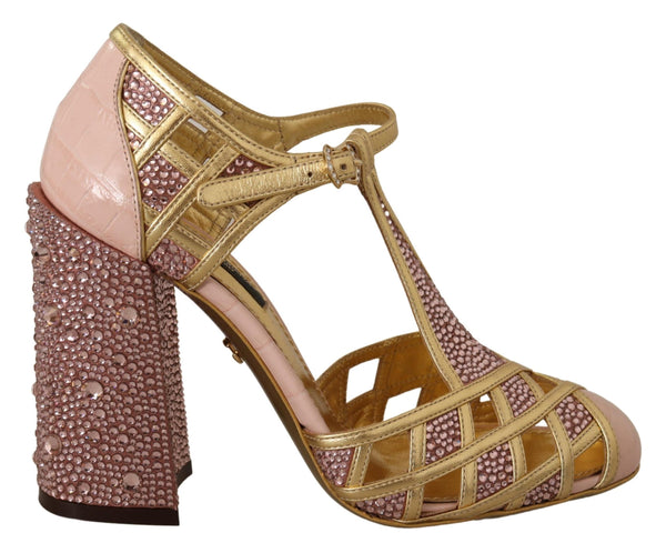 Silk-Infused Leather Crystal Pumps in Pink Gold Dolce & Gabbana