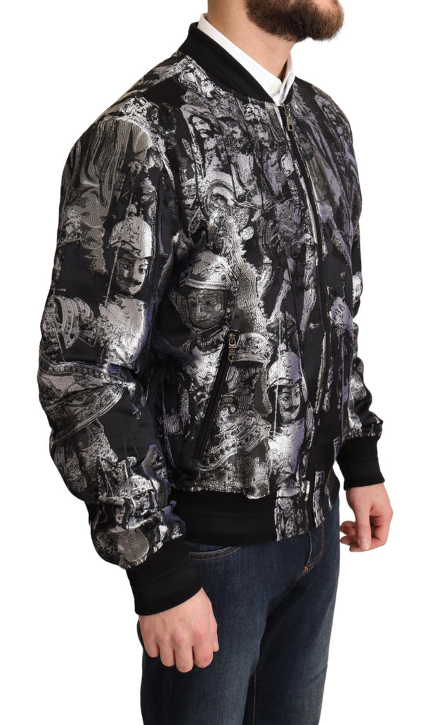 Elegant Black Bomber Jacket with Silver Details Dolce & Gabbana