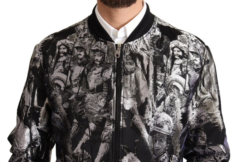 Elegant Black Bomber Jacket with Silver Details Dolce & Gabbana