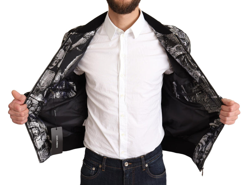 Elegant Black Bomber Jacket with Silver Details Dolce & Gabbana