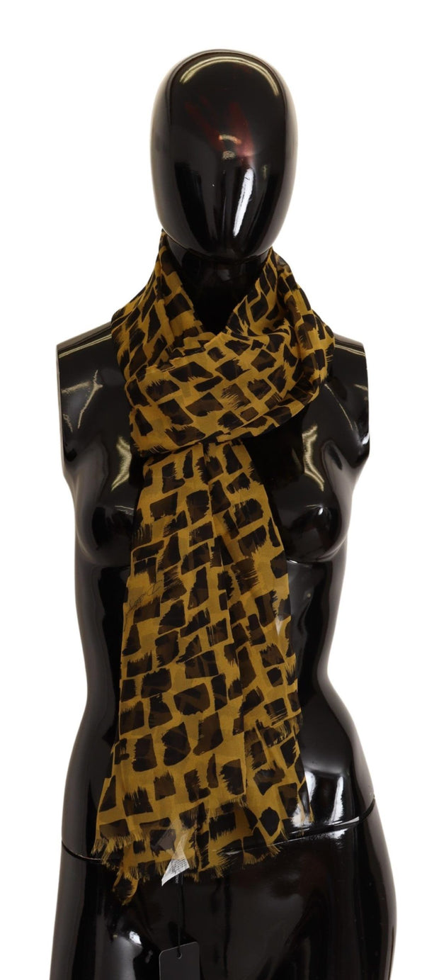 Elegant Silk Scarf in Yellow & Black Dolce & Gabbana