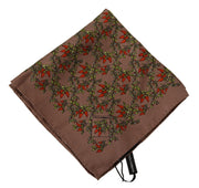 Elegant Brown Silk Pocket Square with Carrot Print Dolce & Gabbana