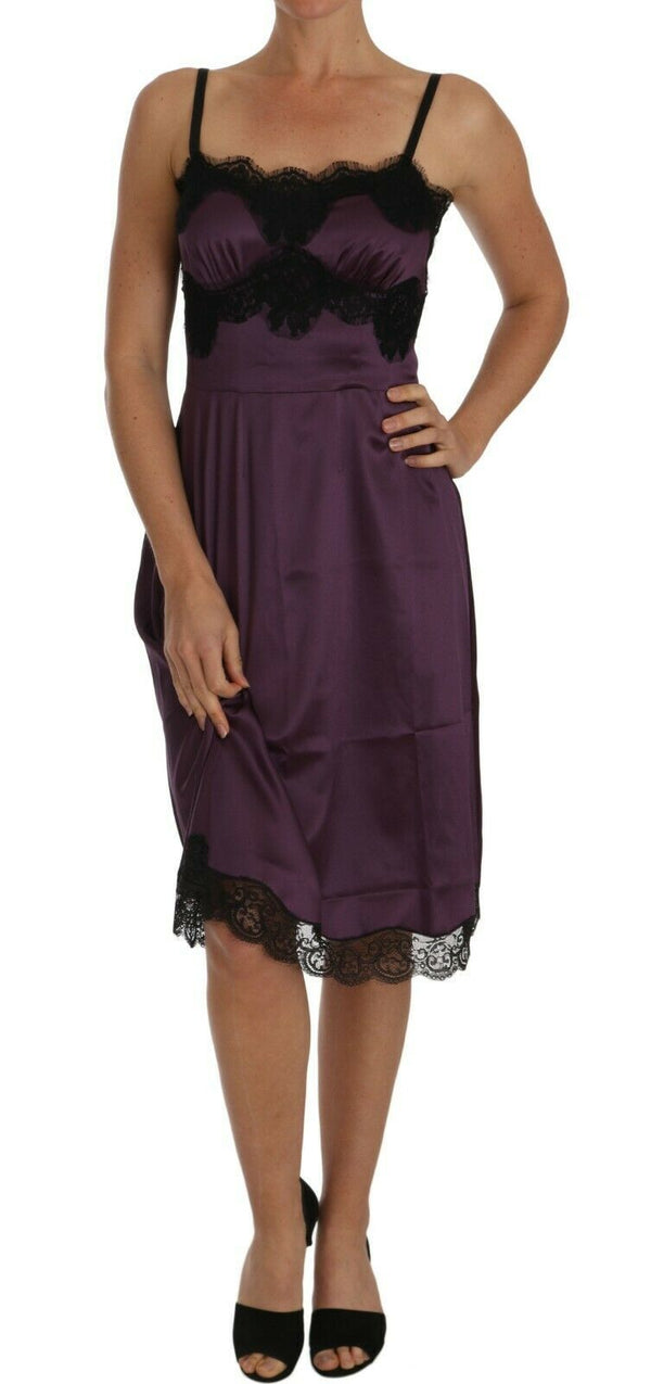 Elegant Purple Silk Lace Chemise Dress Dolce & Gabbana