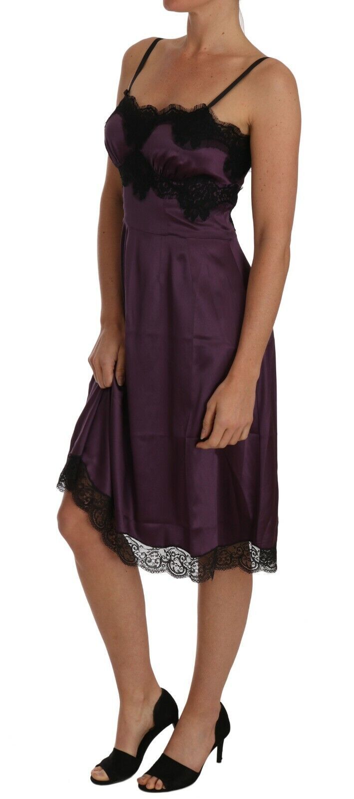 Elegant Purple Silk Lace Chemise Dress Dolce & Gabbana