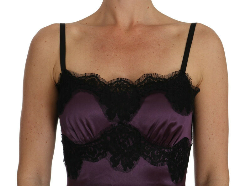 Elegant Purple Silk Lace Chemise Dress Dolce & Gabbana