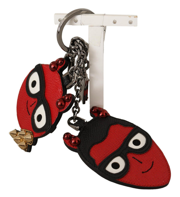 Elegant Red Leather & Brass Designer Keyring Dolce & Gabbana