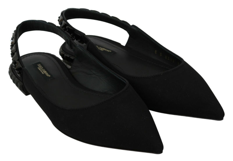 Elegant Silk Blend Slingback Flats with Crystals Dolce & Gabbana