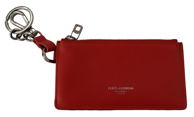 Elegant Leather Keychain in Vibrant Red Dolce & Gabbana