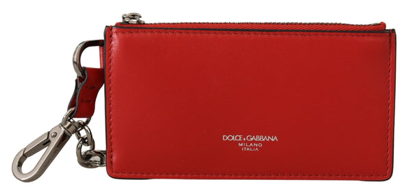 Elegant Leather Keychain in Vibrant Red Dolce & Gabbana