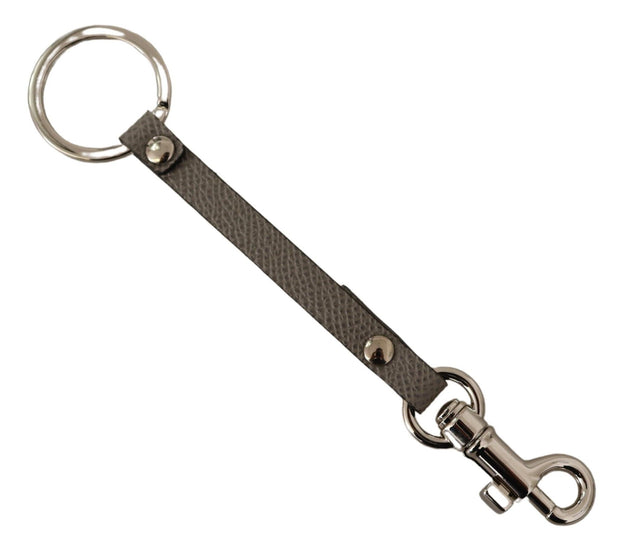 Elegant Gray Leather Keyring with Silver Accents Dolce & Gabbana