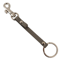 Elegant Gray Leather Keyring with Silver Accents Dolce & Gabbana