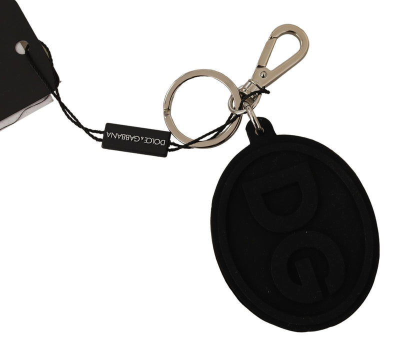 Chic Black Rubber & Brass Logo Keychain Dolce & Gabbana