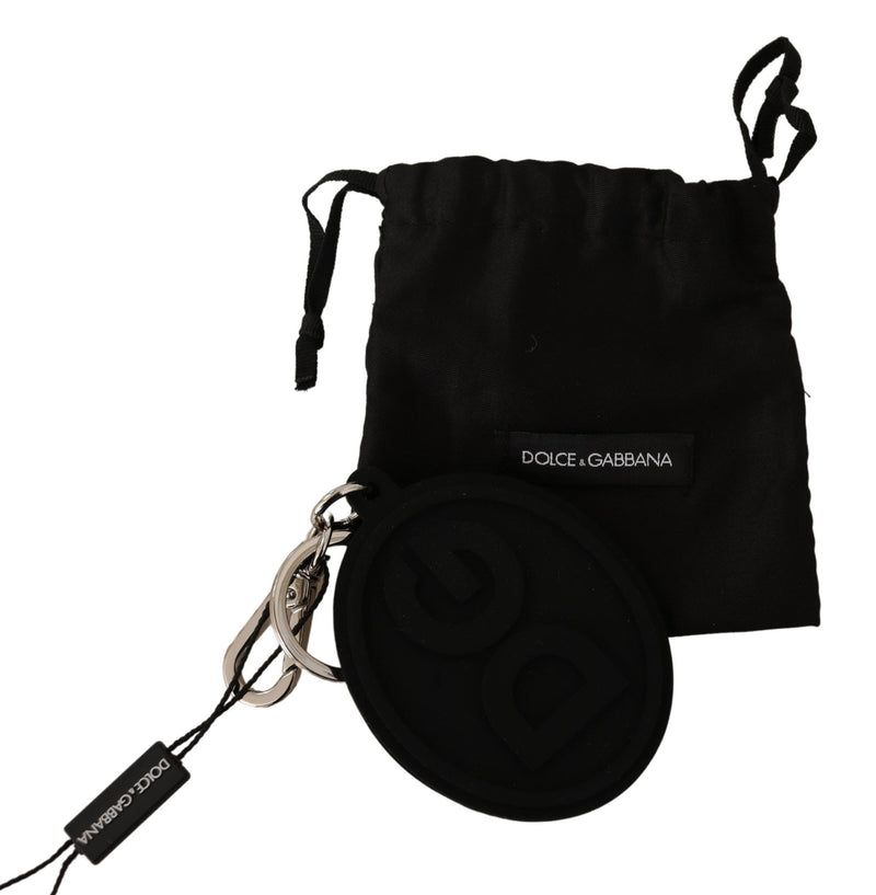 Chic Black Rubber & Brass Logo Keychain Dolce & Gabbana