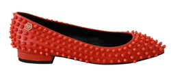 Vibrant Orange Pointed Leather Flats Philipp Plein