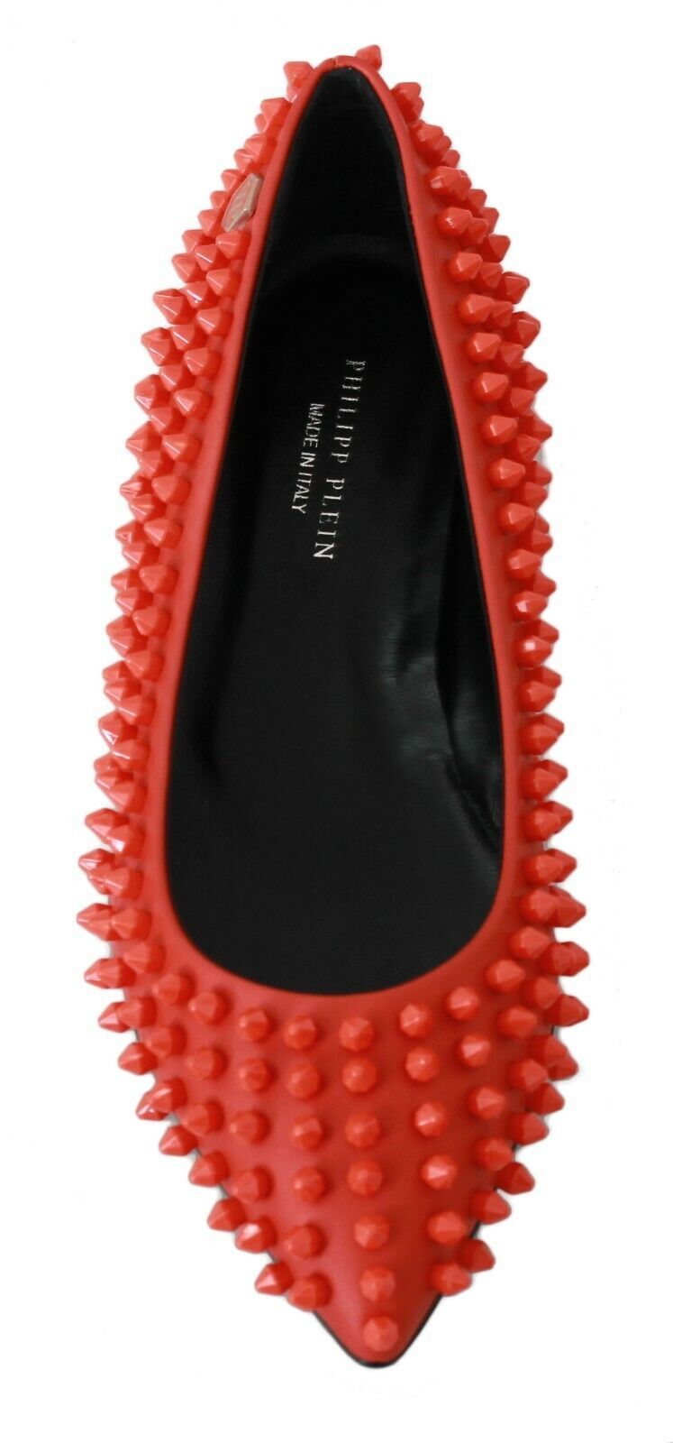 Vibrant Orange Pointed Leather Flats Philipp Plein