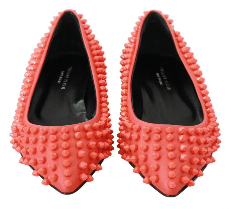 Vibrant Orange Pointed Leather Flats Philipp Plein