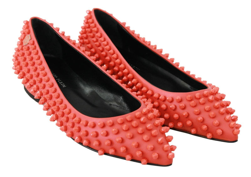 Vibrant Orange Pointed Leather Flats Philipp Plein