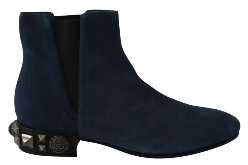 Chic Blue Suede Mid-Calf Boots with Stud Details Dolce & Gabbana