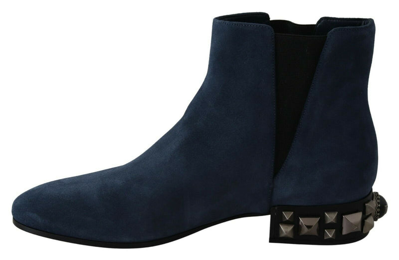 Chic Blue Suede Mid-Calf Boots with Stud Details Dolce & Gabbana