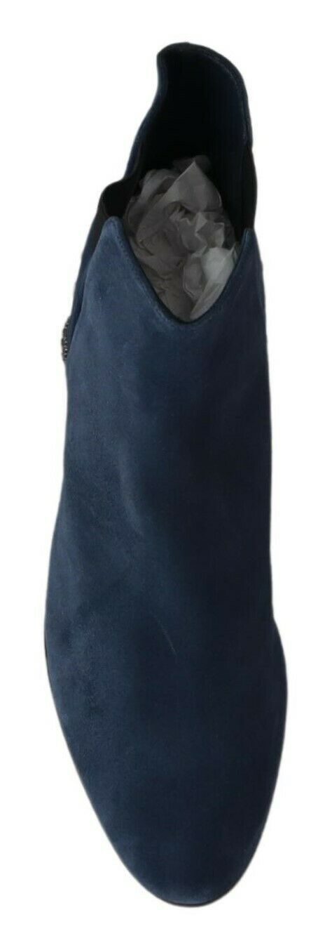 Chic Blue Suede Mid-Calf Boots with Stud Details Dolce & Gabbana