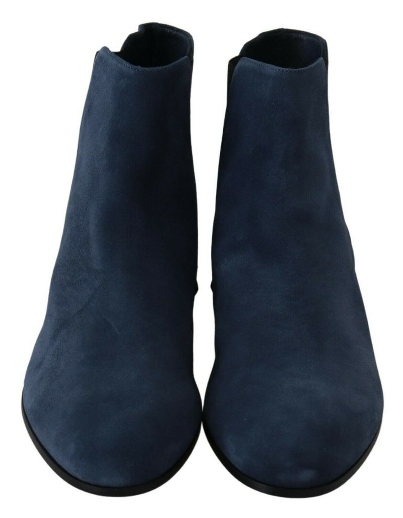 Chic Blue Suede Mid-Calf Boots with Stud Details Dolce & Gabbana