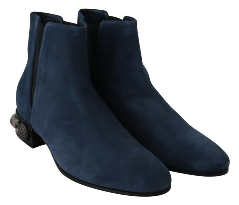 Chic Blue Suede Mid-Calf Boots with Stud Details Dolce & Gabbana