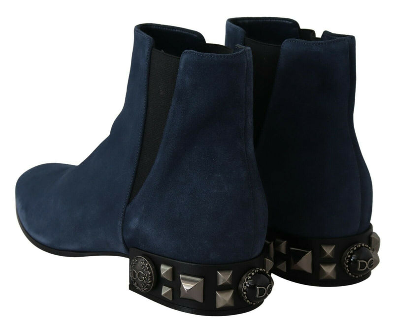 Chic Blue Suede Mid-Calf Boots with Stud Details Dolce & Gabbana