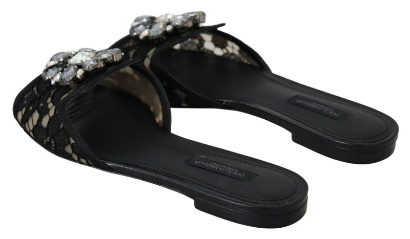 Elegant Black Lace Mules with Jewel Flower Detail Dolce & Gabbana