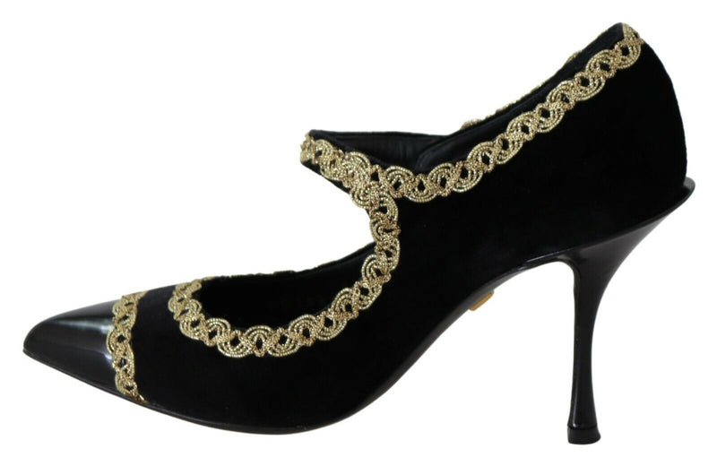 Elegant Gold-Embroidered Black Velvet Pumps Dolce & Gabbana