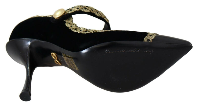 Elegant Gold-Embroidered Black Velvet Pumps Dolce & Gabbana