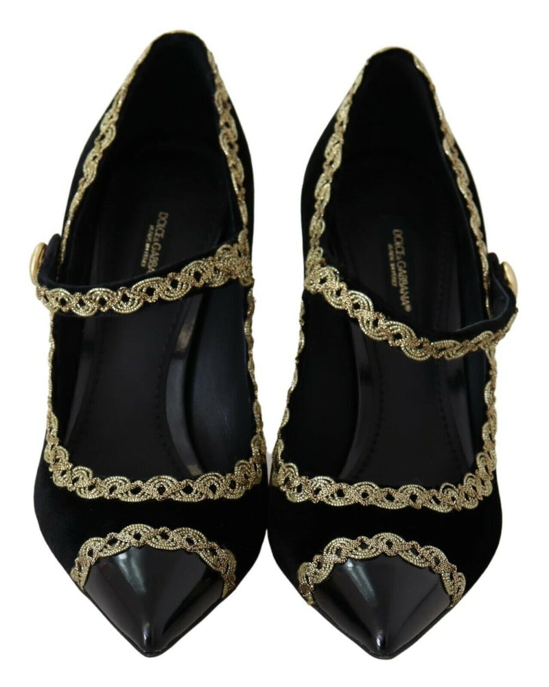 Elegant Gold-Embroidered Black Velvet Pumps Dolce & Gabbana