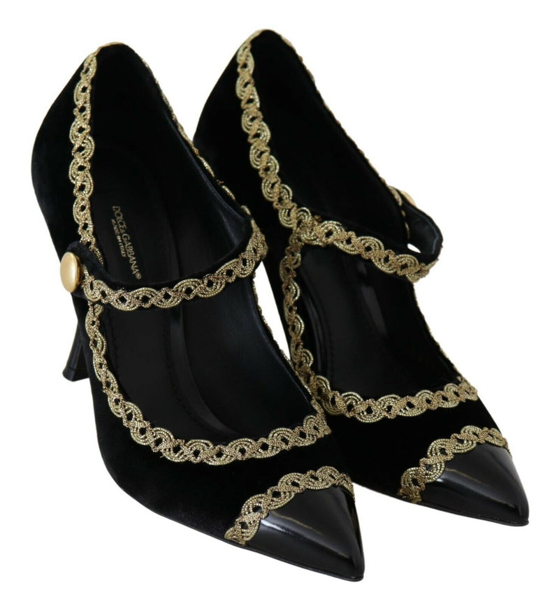 Elegant Gold-Embroidered Black Velvet Pumps Dolce & Gabbana