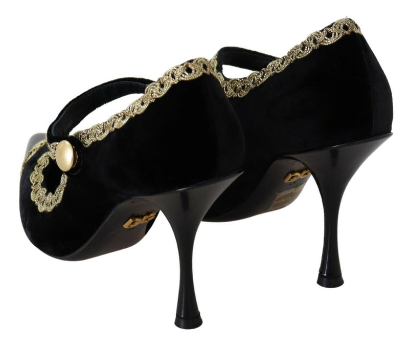 Elegant Gold-Embroidered Black Velvet Pumps Dolce & Gabbana