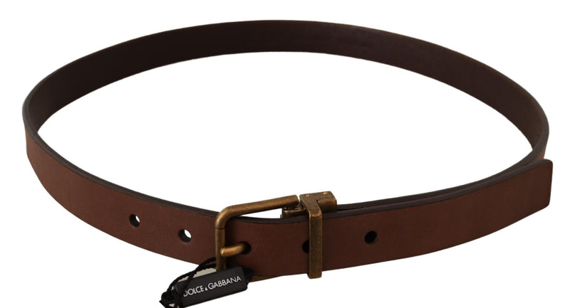 Elegant Brown Leather Belt with Gold Buckle Dolce & Gabbana