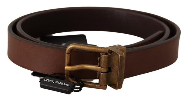 Elegant Brown Leather Belt with Gold Buckle Dolce & Gabbana