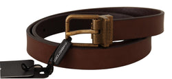 Elegant Brown Leather Belt with Gold Buckle Dolce & Gabbana