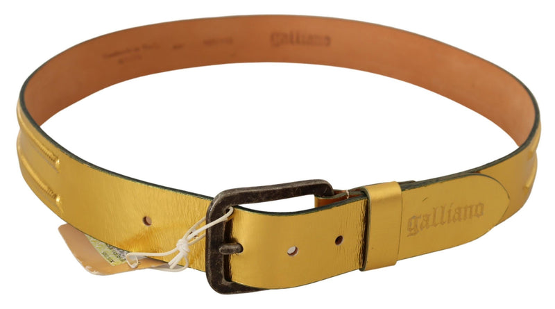 Elegant Gold Genuine Leather Men's Belt John Galliano