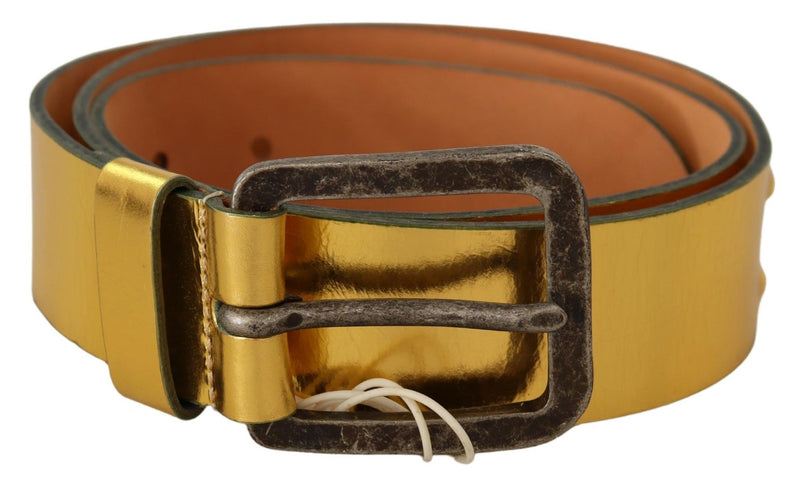 Elegant Gold Genuine Leather Men's Belt John Galliano