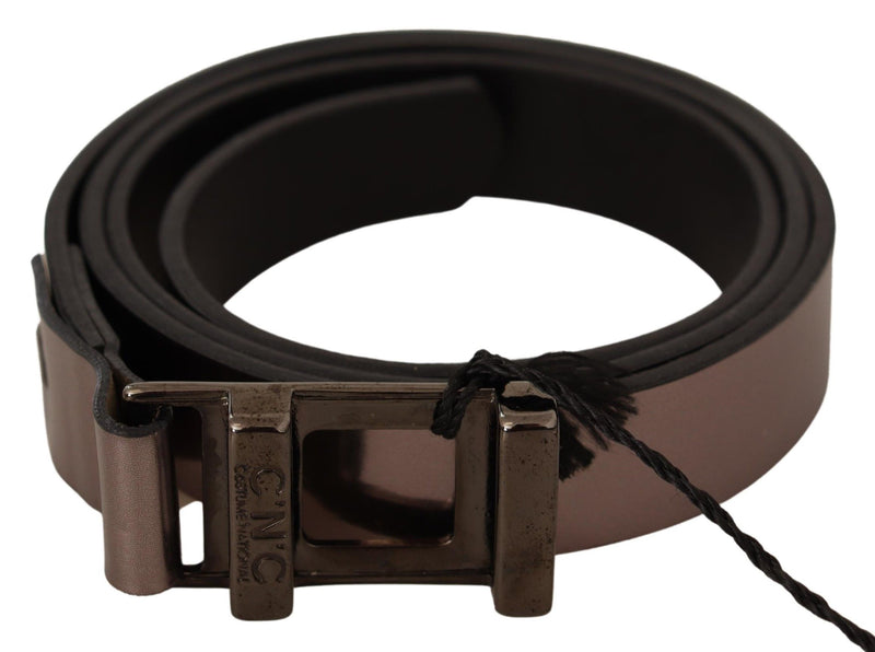 Chic Pink Metallic Leather Belt with Bronze Buckle Costume National