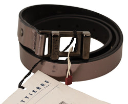 Chic Pink Metallic Leather Belt with Bronze Buckle Costume National