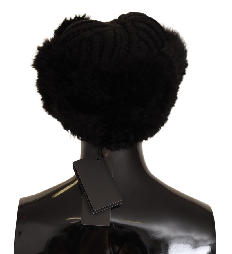 Elegant Black Cashmere Alpaca Fur Beanie Dolce & Gabbana