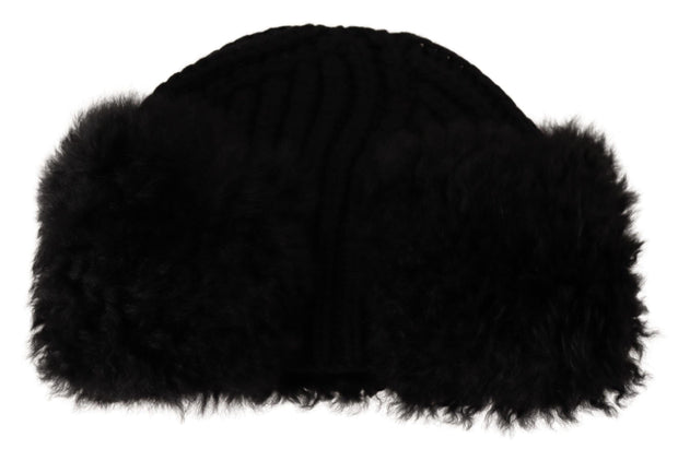 Elegant Black Cashmere Alpaca Fur Beanie Dolce & Gabbana