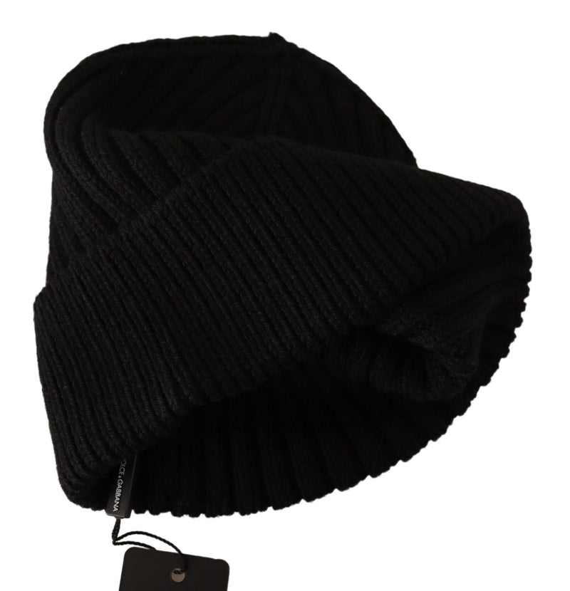 Elegant Cable Knit Wool Beanie with Fleece Liner Dolce & Gabbana