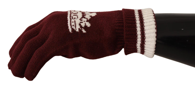 Elegant Red Cashmere Gloves with Crown Motif Dolce & Gabbana