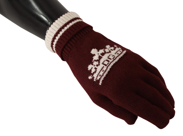 Elegant Red Cashmere Gloves with Crown Motif Dolce & Gabbana