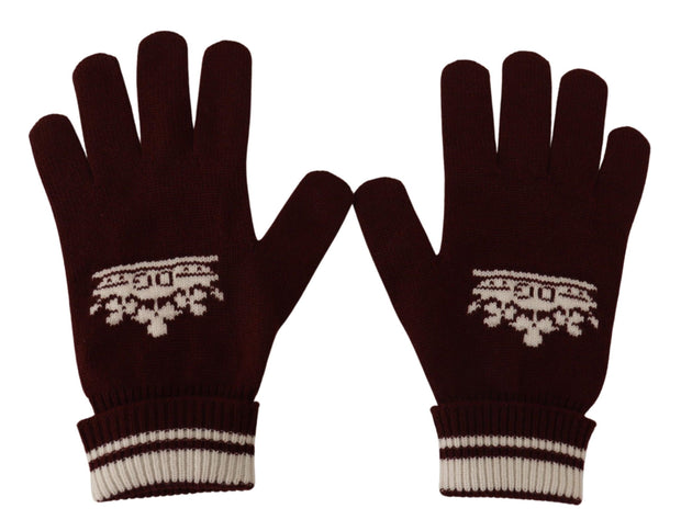 Elegant Red Cashmere Gloves with Crown Motif Dolce & Gabbana