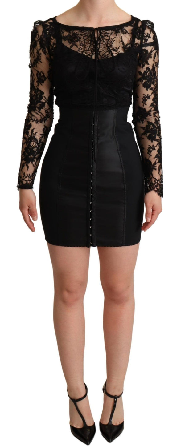 Elegant Black Lace Mini-Dress Delight Dolce & Gabbana