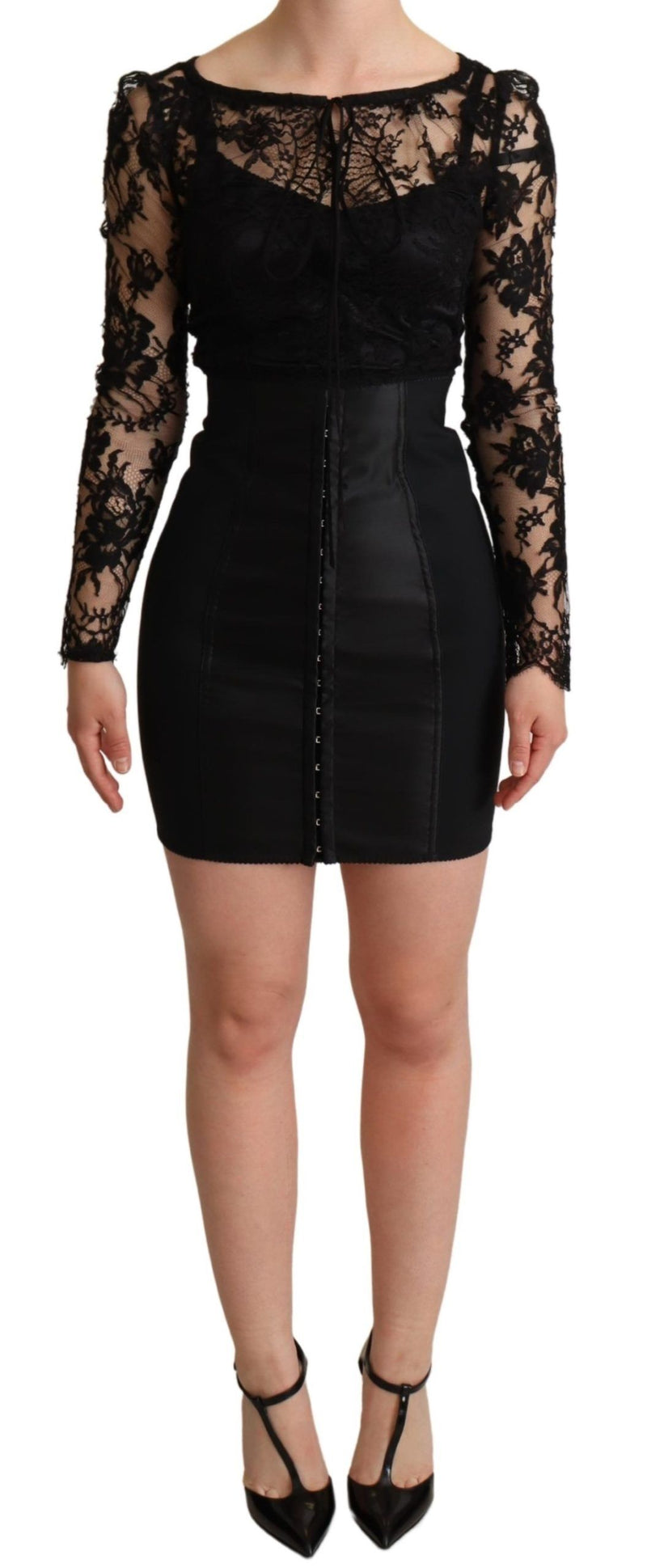 Elegant Black Lace Mini-Dress Delight Dolce & Gabbana