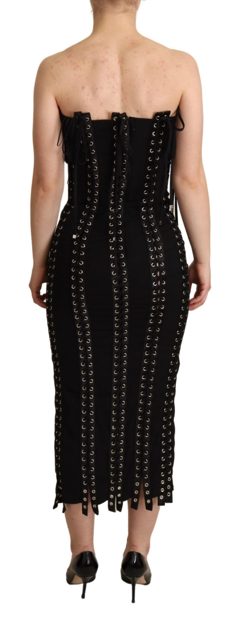 Elegant Sleeveless Lace-Up Midi Dress Dolce & Gabbana